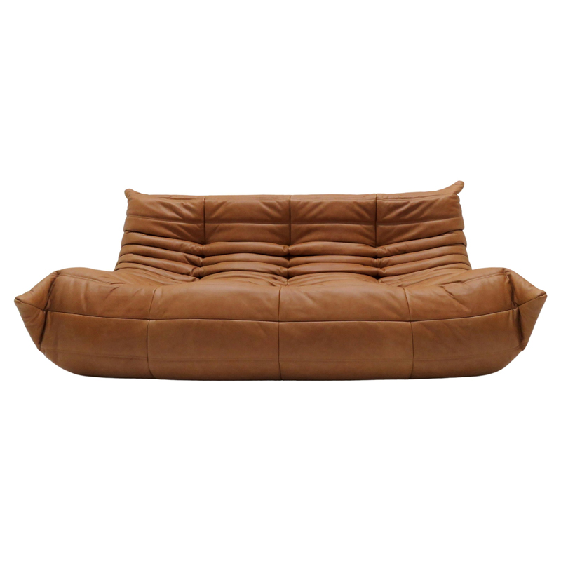 Togo vintage sofa in brown leather by Michel Ducaroy for Ligne Roset,  France 1973