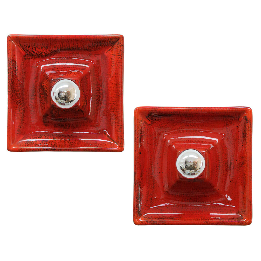Kaiser Leuchten Vintage Wall Lights, Red Ceramics, Germany, 1970