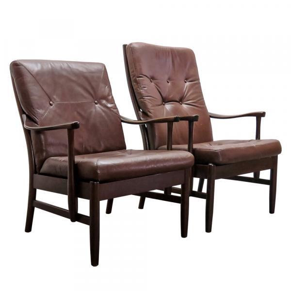 Set of Two Danish Leather Side Chairs, 1950
