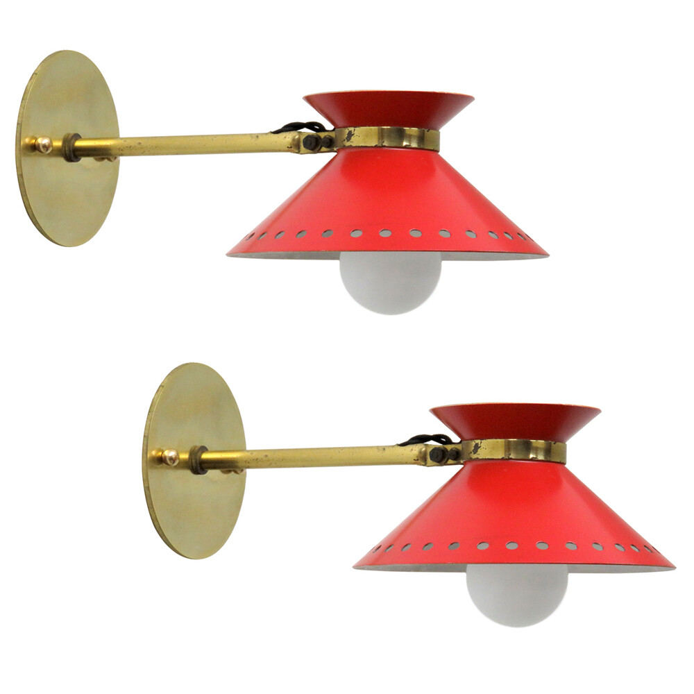 Pair of Red Arlus Wall Lights, 1950