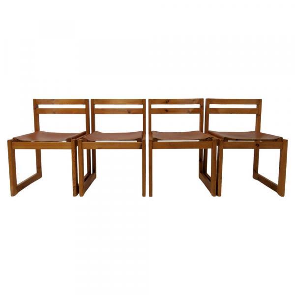 Pine and Leather Dining Chairs by Knud Færch for Sorø Stolefabrik, 1970