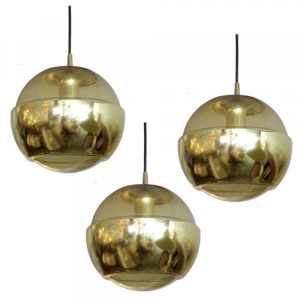Set of Three German Smoked Glass Hanging Lights, 1970
