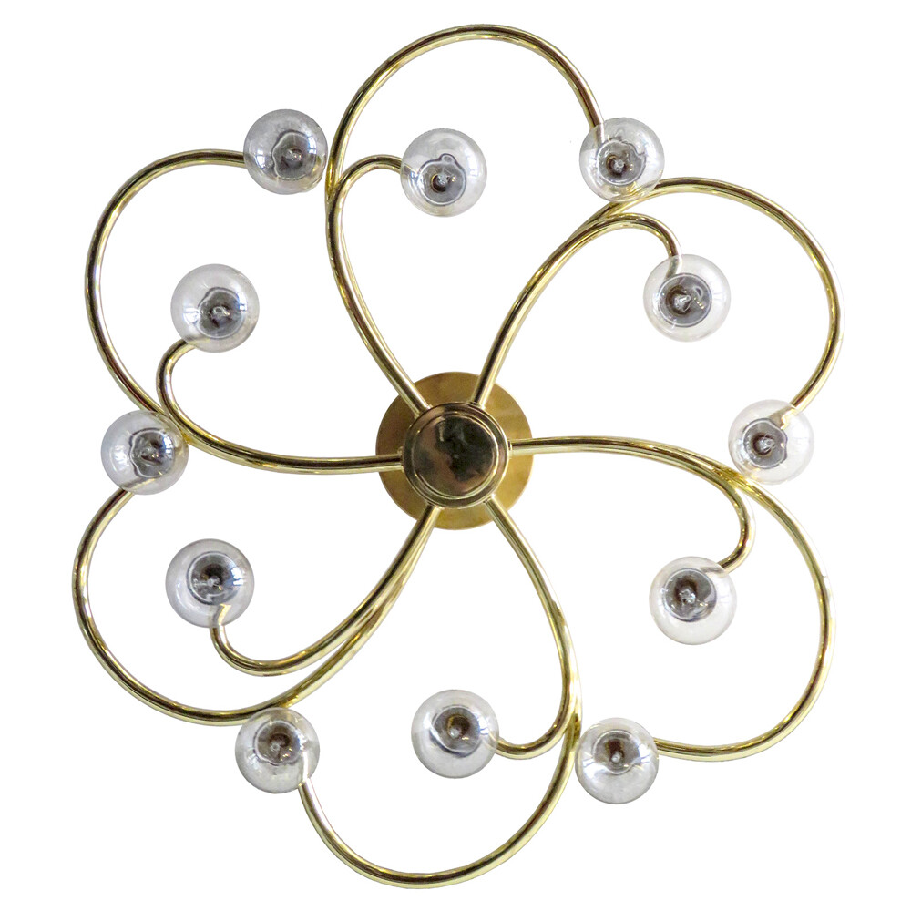 German Twelve-Arm Flush Mount Chandelier by Honsel, 1960