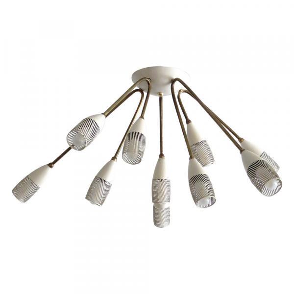 German Multi Arm Flush Mount Light, 1950