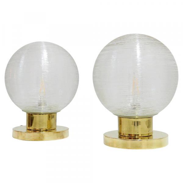Textured Iceglass and Brass Table Lamps by Doria Leuchten, 1970