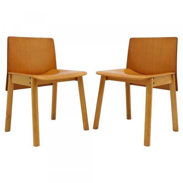Italian Plywood Dining Chairs in the Style of Scarpa, Italy, 1980