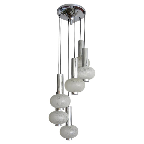 Cascading German Glass & Nickel Chandelier 1970